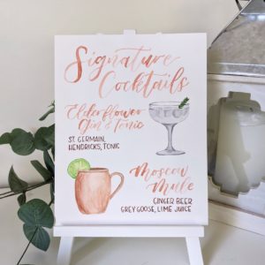 watercolor painted custom signature drink sign Loudoun County wedding calligrapher Write Liz Write